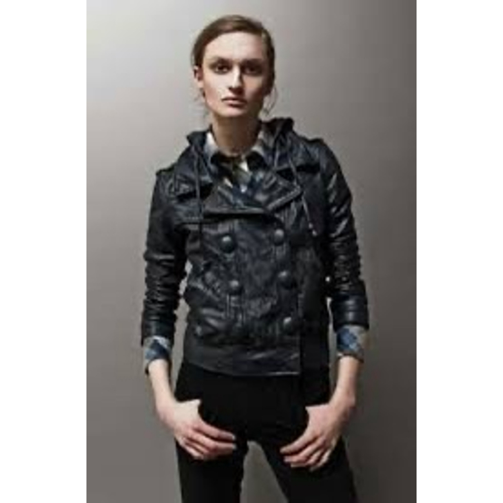 🛑SOLD🛑Mike & Chris VTG Rupert Double Breasted Hooded Grey Leather Jacket S - Picture 2 of 10